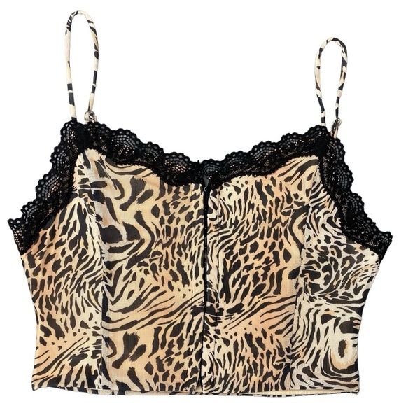 Princess Polly animal leopard print lace trim corset style lingerie top - Picture 1 of 10